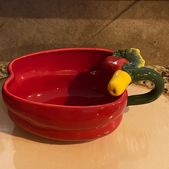 Red Chili Peppers Jalapeños Hot Salsa Chip Dip Serving 2 Bowl Dish Set Ceramic - Picture 2 of 16